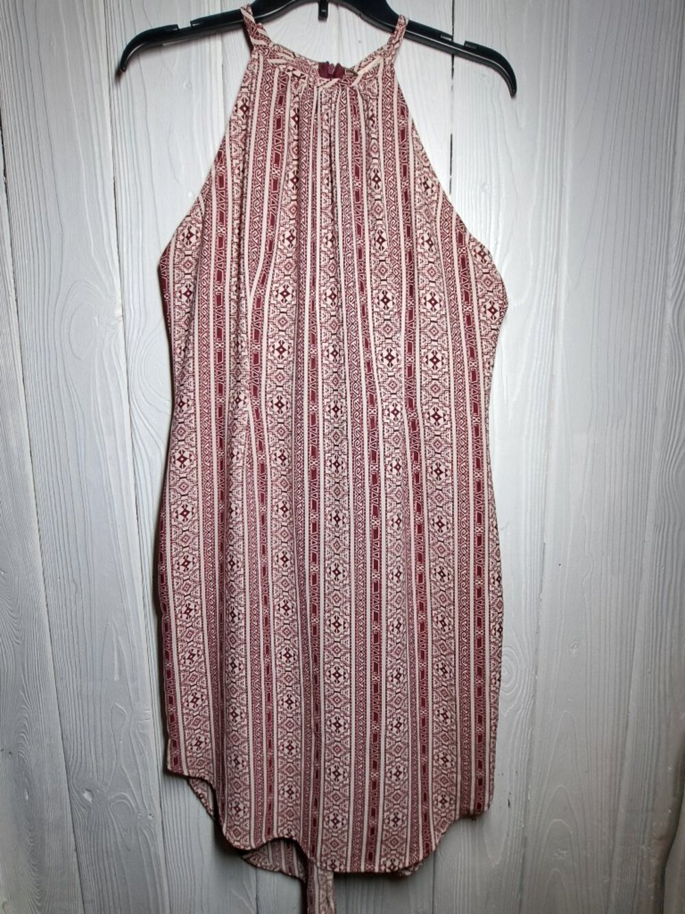 Pink Owl Apparel Red and Cream Geometric SIZE L Halter Sleeveless Dress